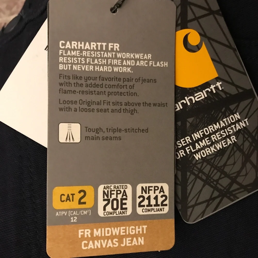 CARHARTT FLAME-RESISTANT MIDWEIGHT NAVY CANVAS PANT-LOOSE FIT 36 X 30